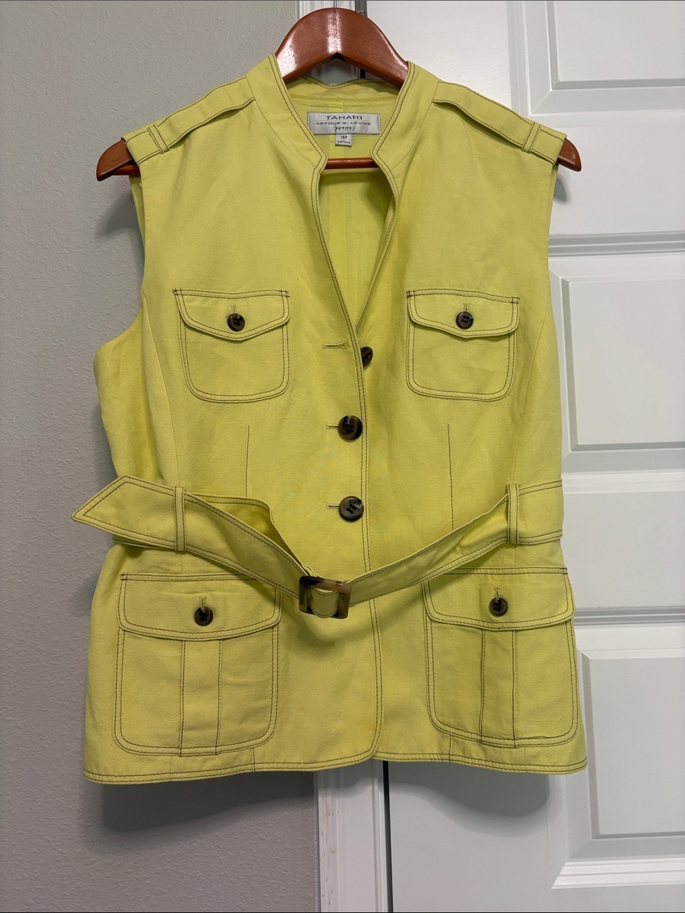 Tahari Sleeveless Utility Vest in Lime Green